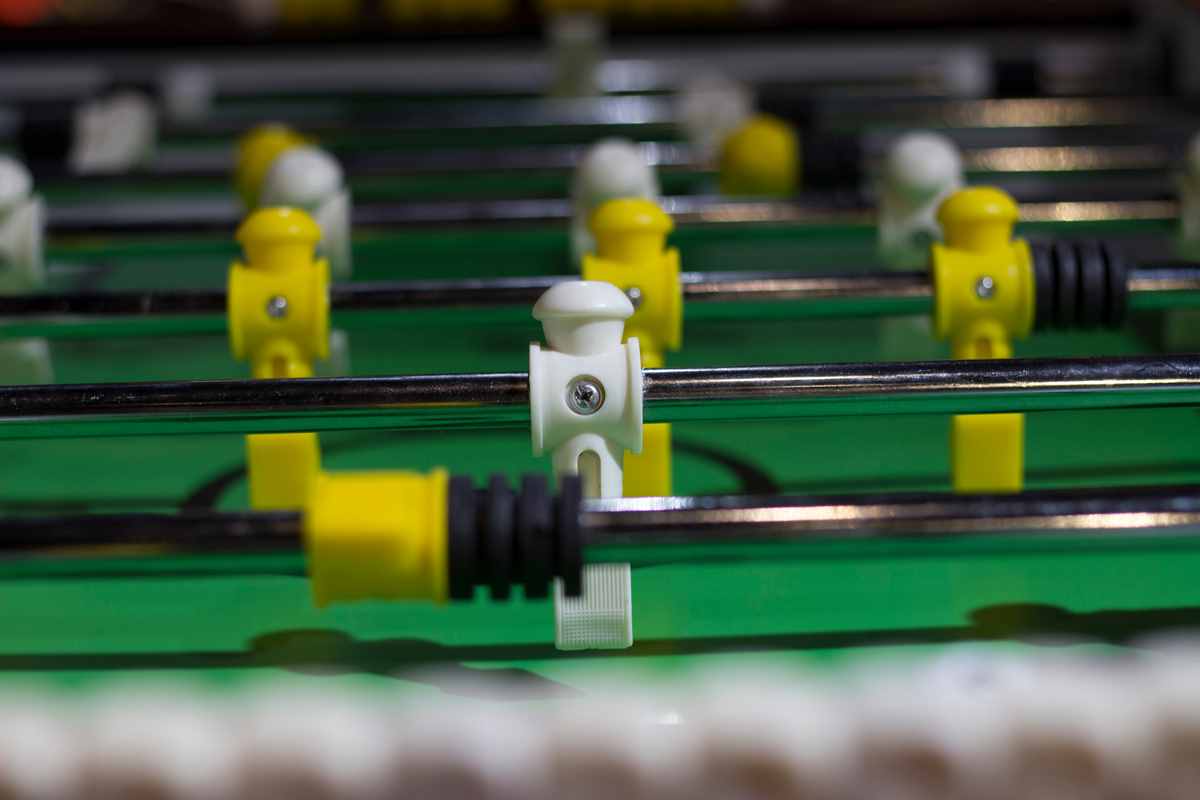 head on view of a foosball table